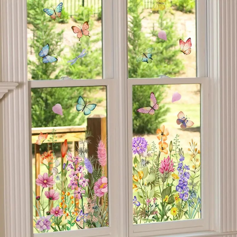 Floral and Butterfly Window Decals – Nature-Inspired Design