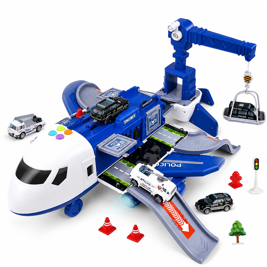 Durable ABS Airplane Playset (Includes 4 Mini Vehicles)