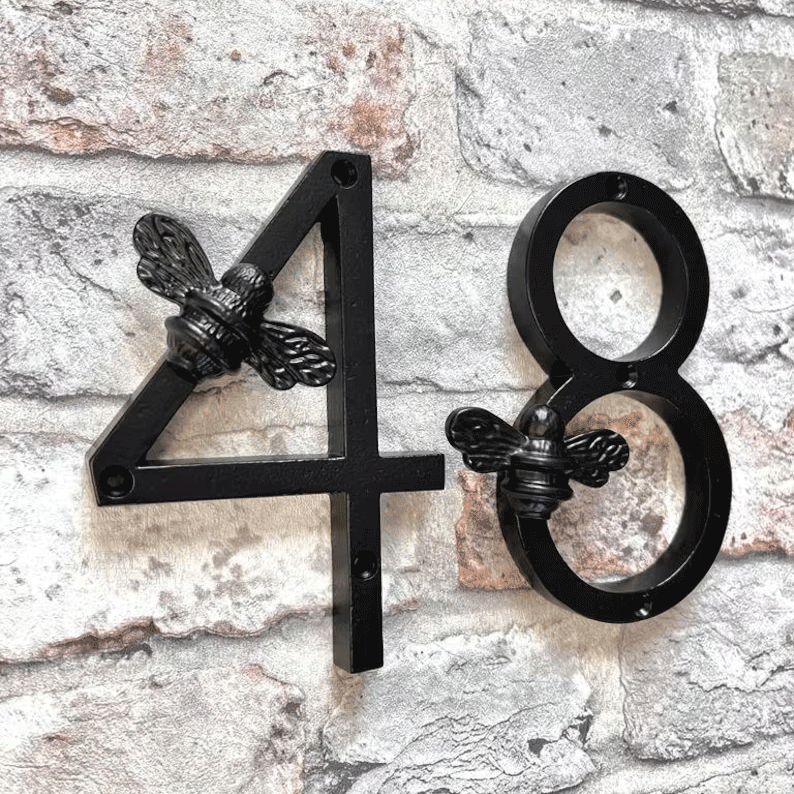 Bee-Inspired House Number Plaque – Customizable with 5 Digits