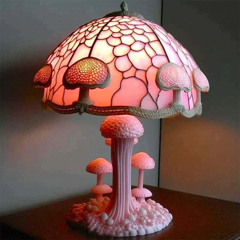 Retro Aesthetic Table Lamp with Colored Glass Panels for Bedroom