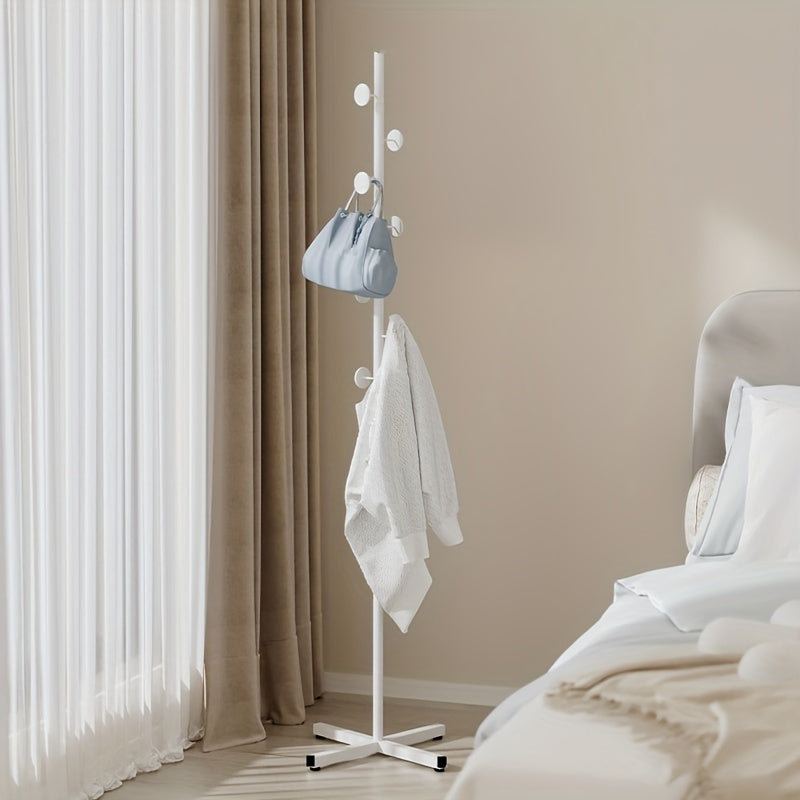 Freestanding Metal Garment Rack with Hooks for Coats and Bags