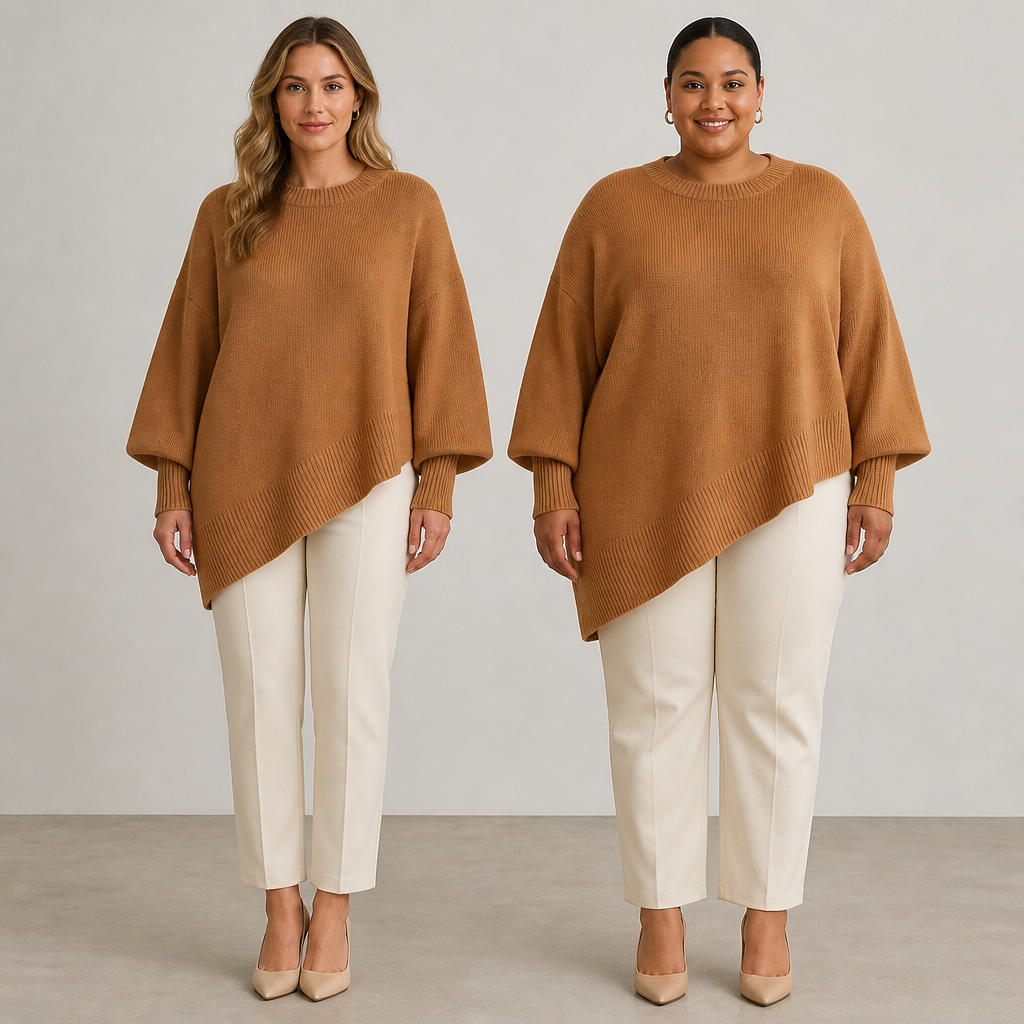 VeluraMist™ – Oversized Wool-Blend Sweater with Asymmetrical Cascade Hem