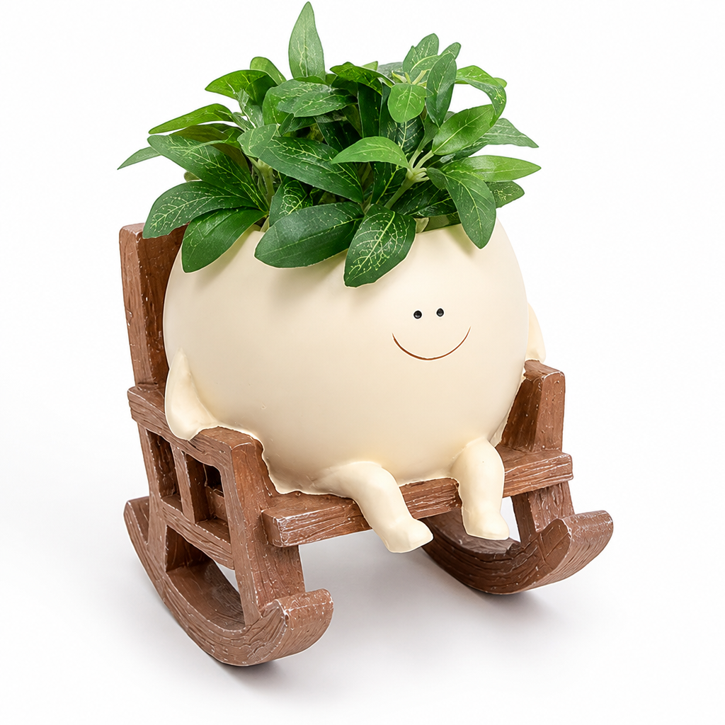 Weatherproof Resin Smiling Face Planter (Rocking Chair Design)