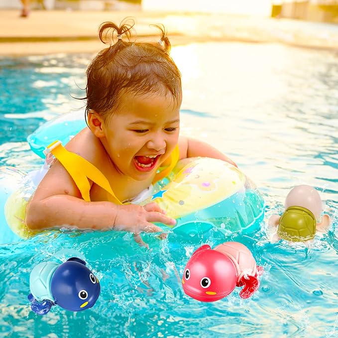 Set of 6 Bath Toys – Wind-up Swimming Turtles