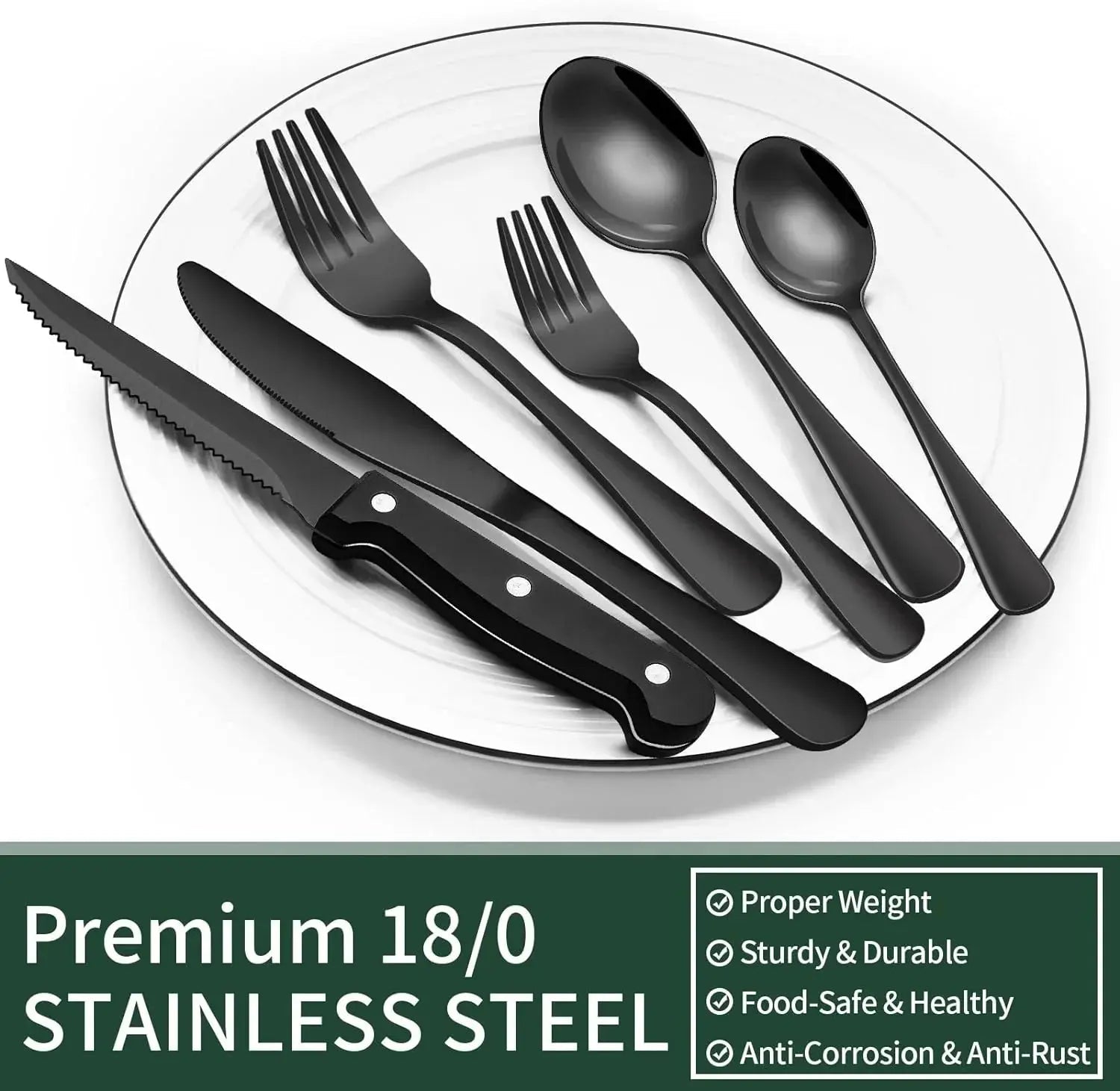 Cutlery Set | 24-Piece Matte Black Finish | Includes Steak Knives | CutleryCraft