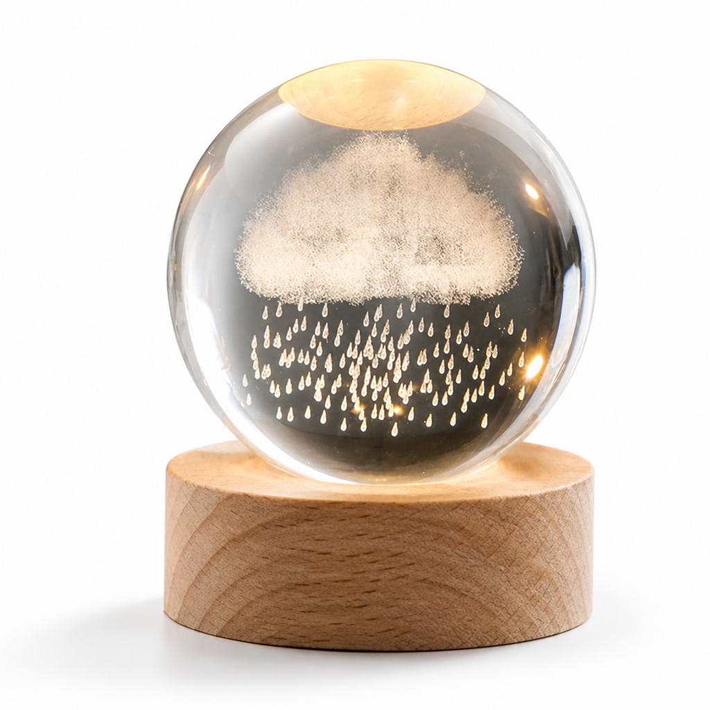 3D Engraved Glass Globe LED Night Light (USB-Powered)