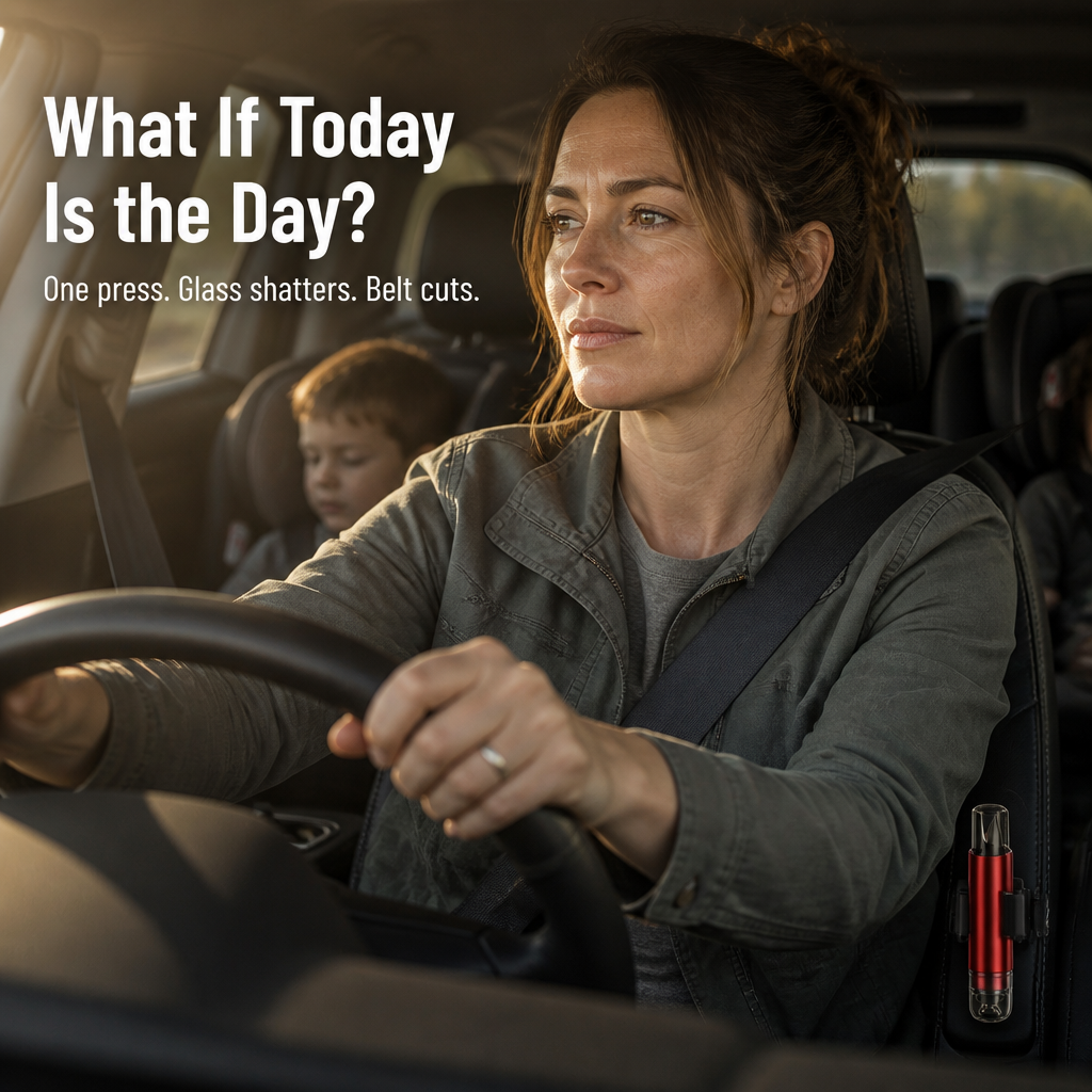 VeroGuard™ — Press Once to Break Glass and Slice Through Your Seatbelt