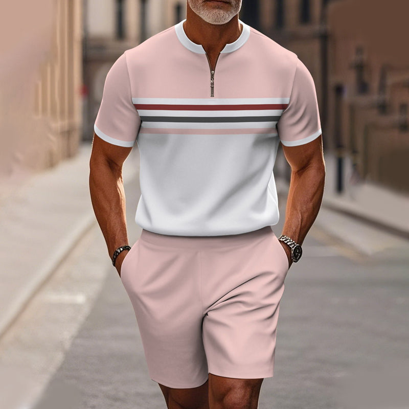Marsten™ – Custom Zip-Collar Shirt with Matching Shorts Set for Men