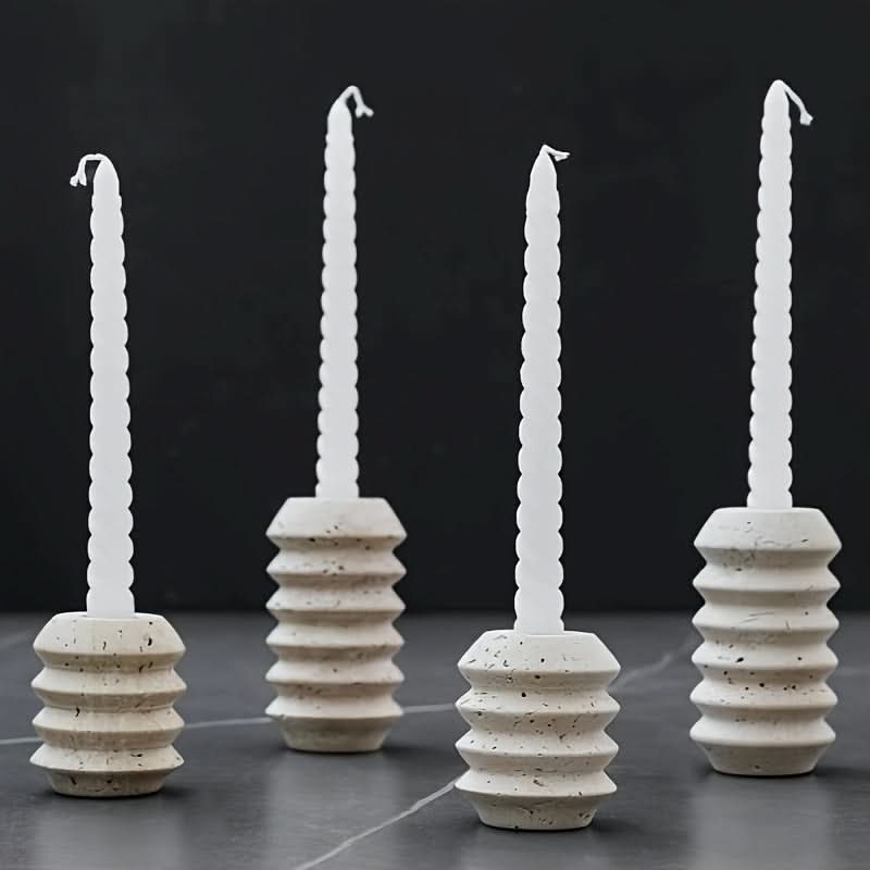 Natural Marble Candle Holder in Roman Travertine Style