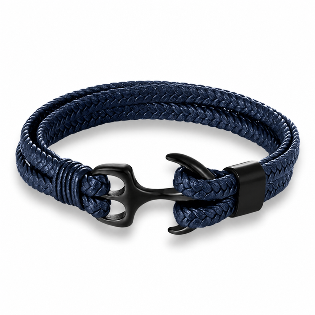 Stainless Steel Anchor Leather Bracelet (Adjustable)