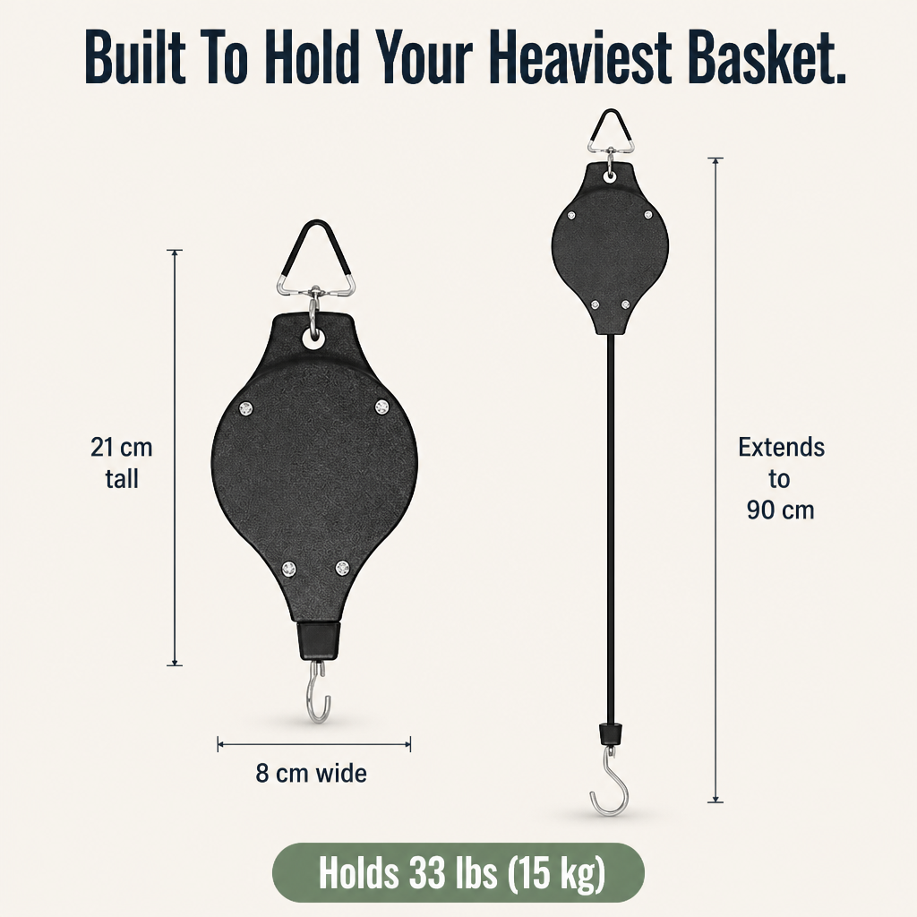 FlexiBloom™ — Lowered Hanging Baskets For Ladder-Free, Easy Watering