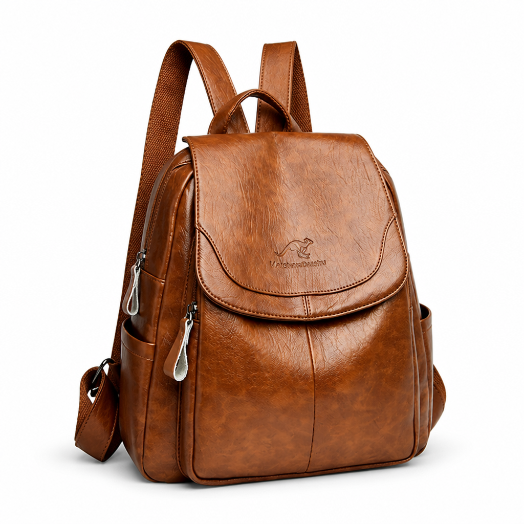 Anti-Theft Genuine Embossed Leather Backpack