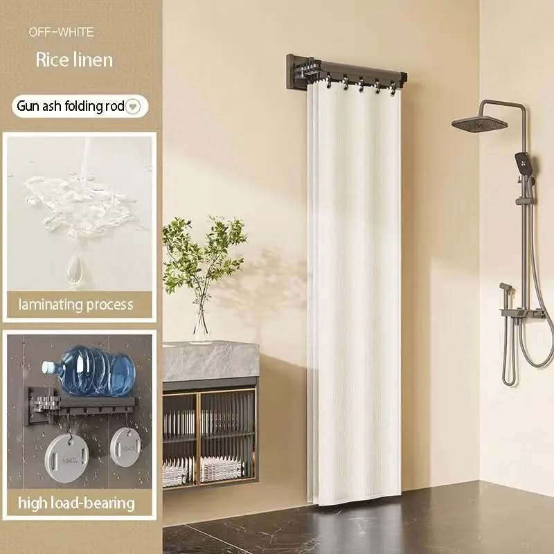 Foldable Shower Curtain Rod Divider Set