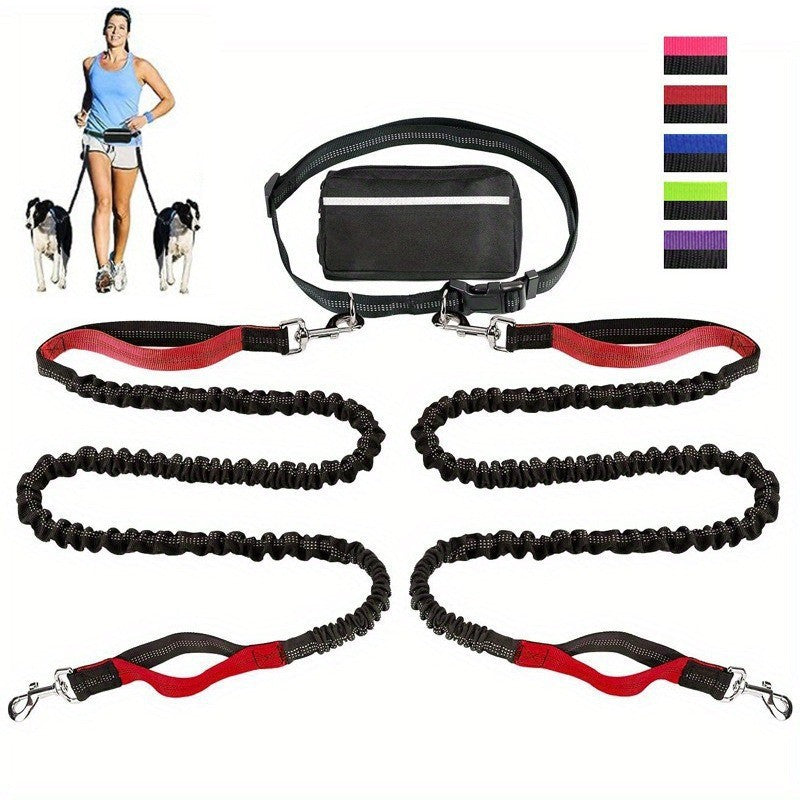 Bungee Dog Leash for Hands-Free Use – Reflective Waist Strap for Running, Hiking, and Walking