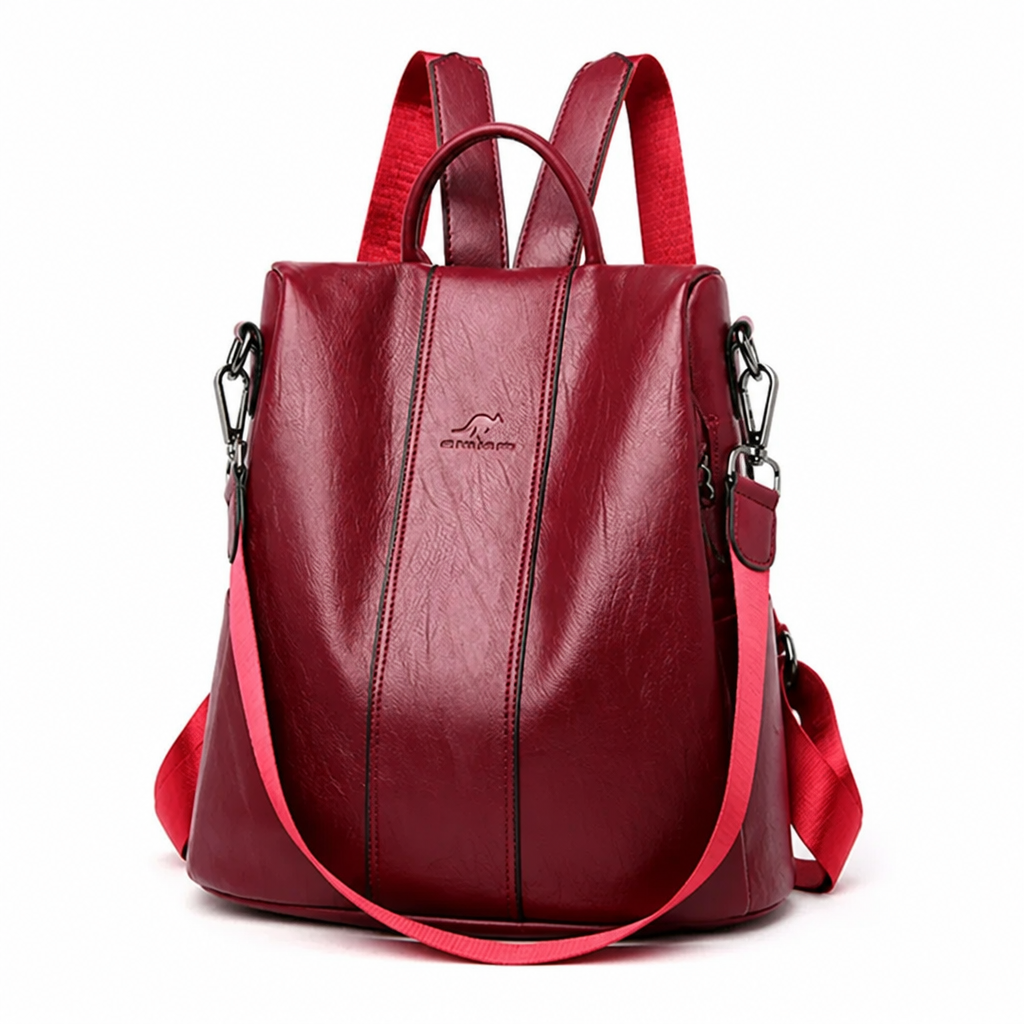 Anti-Theft Rear Zip Water-Repellent Faux Leather Convertible Backpack