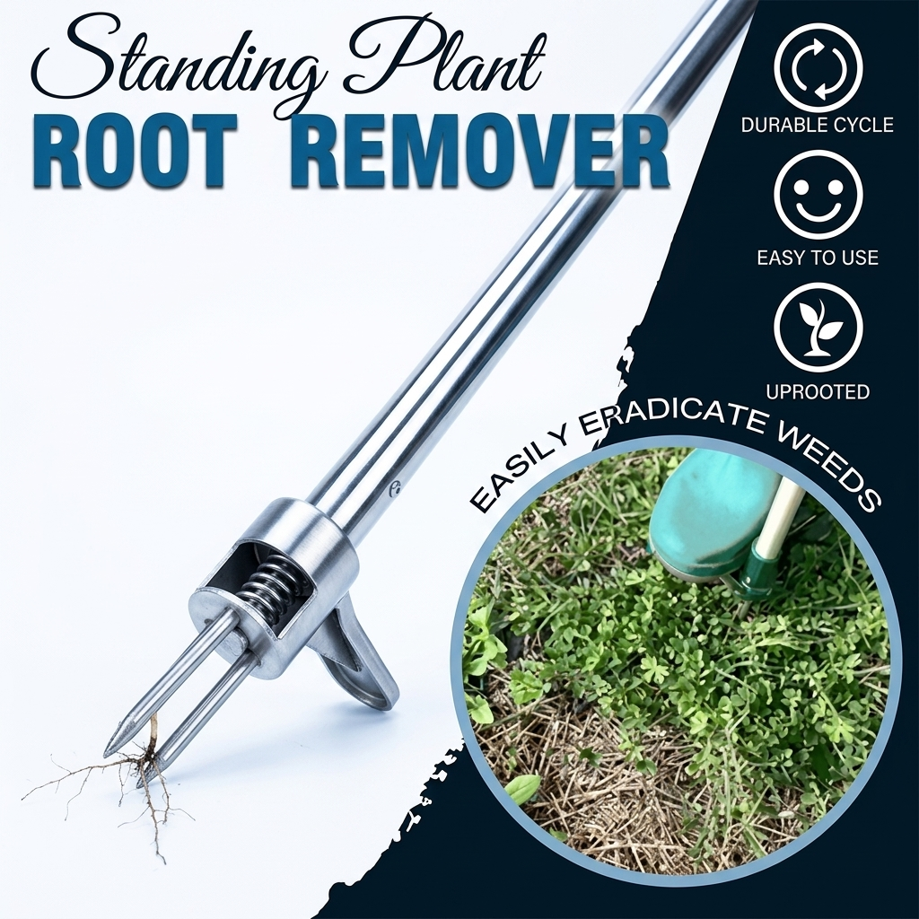 Ergonomic Long-Handle Stainless Steel Three-Prong Weed Puller