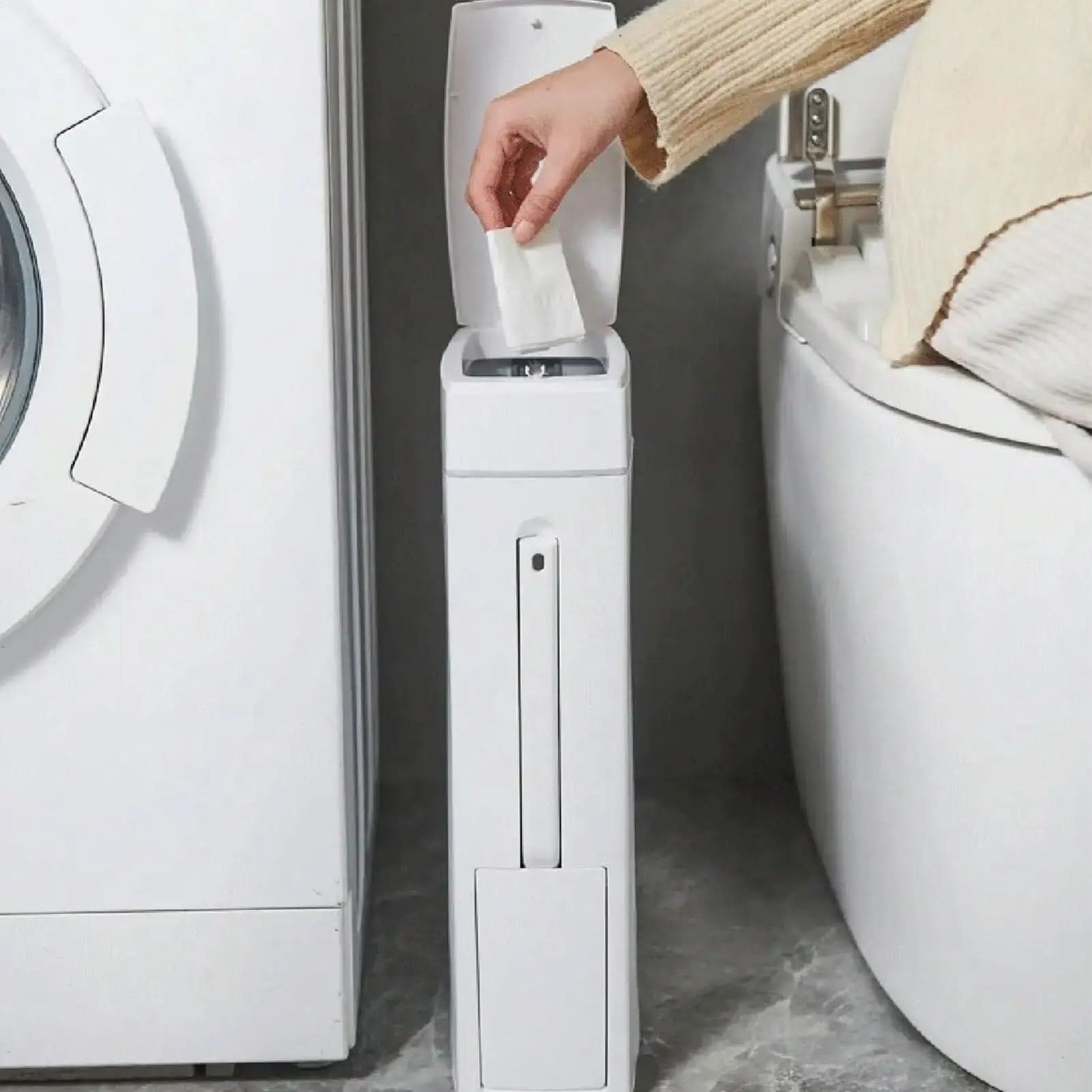 Slim Waste Bin with Concealed Toilet Brush Set
