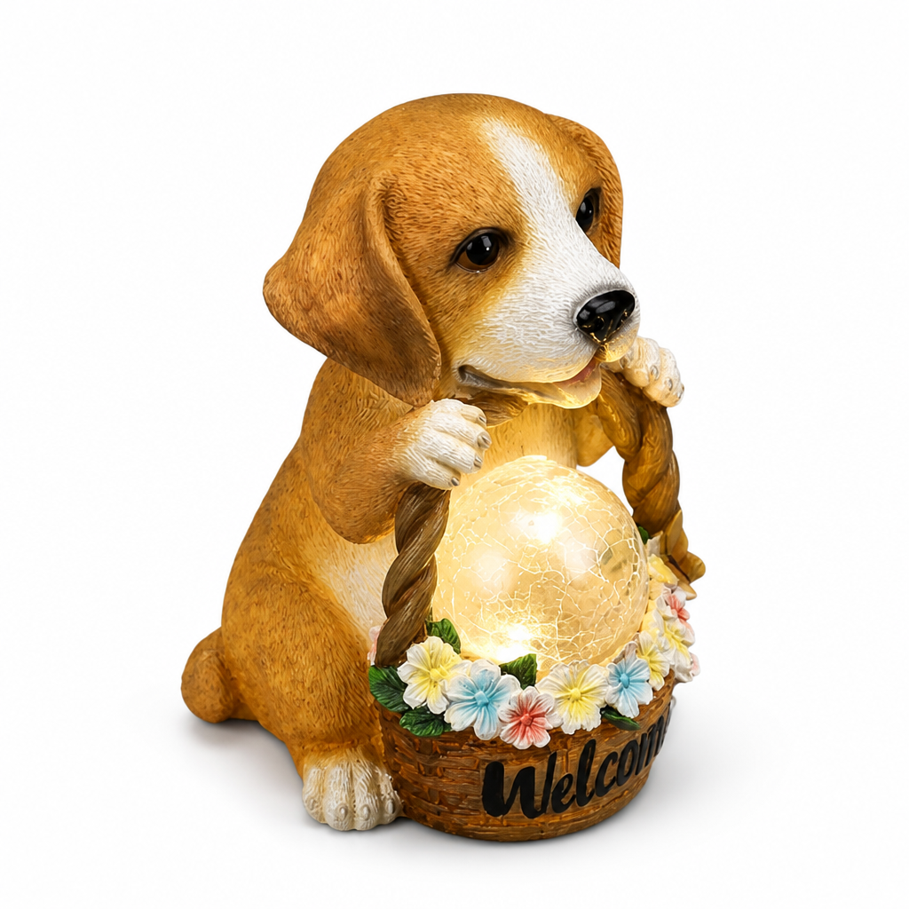 Solar-Powered LED Weatherproof Resin Dog Statue