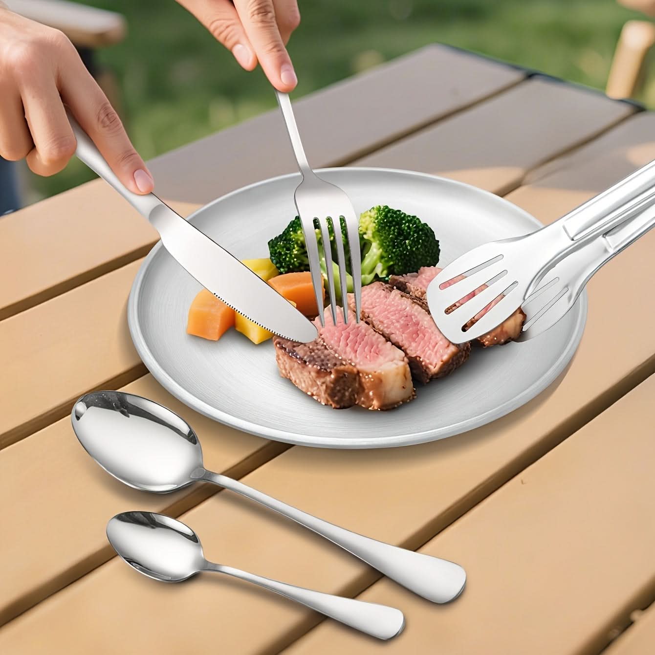 Travel Set with Portable Food Tongs and Plates