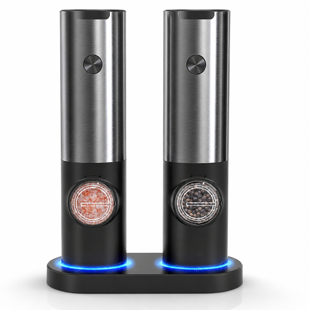 Rechargeable One-Handed Adjustable Grind Salt & Pepper Mill Set