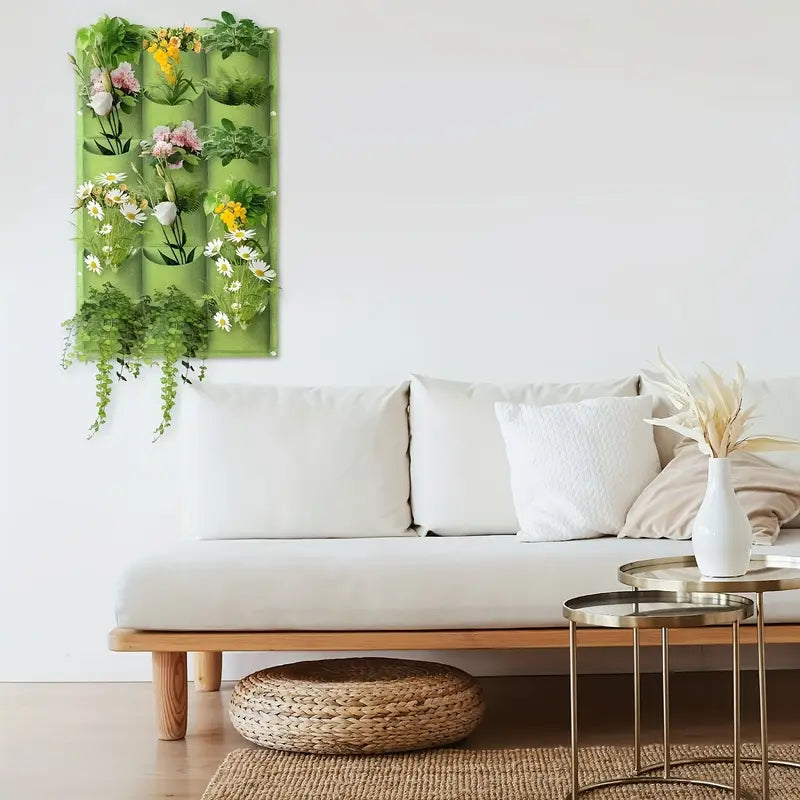 Wall-Mounted Vertical Plant Bag with 18 Pockets Made of Felt
