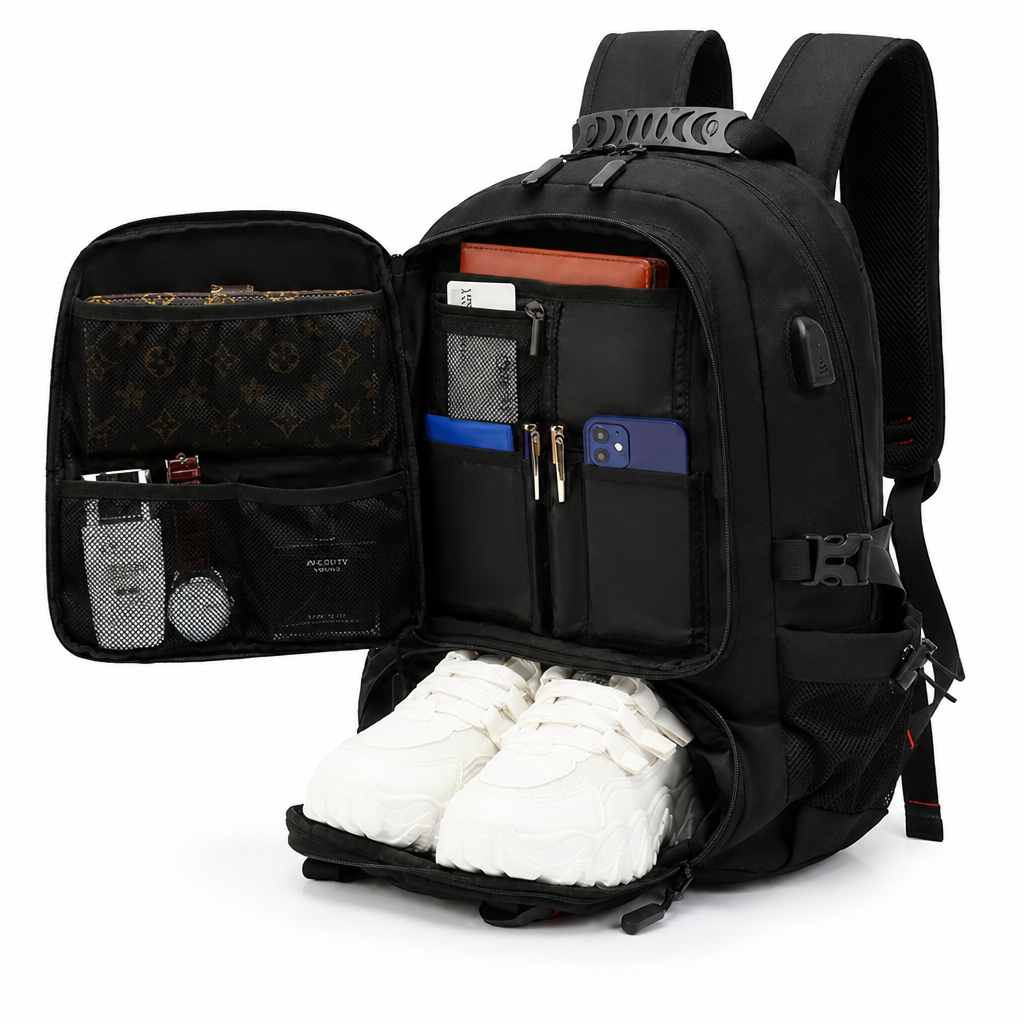 Expandable 60L Anti-Theft USB Laptop Backpack