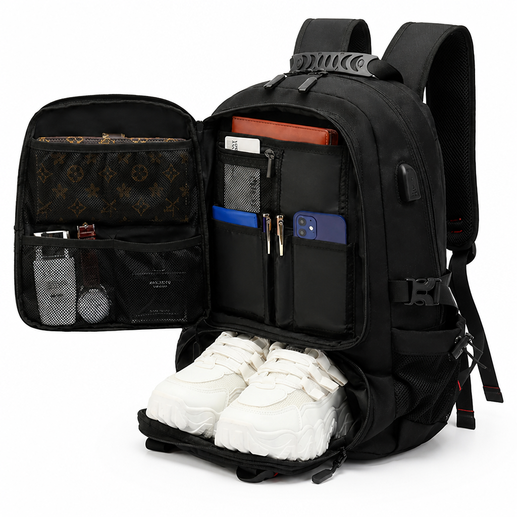Water-Resistant Expandable Travel Backpack With USB Port