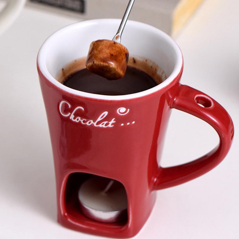 Candle Warmer Ceramic Fondue Set with Stainless Steel Fork