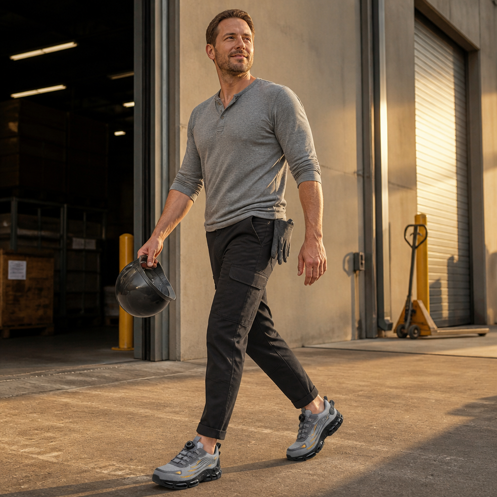 VivaStride™ – Steel-Toe Work Sneakers Featuring Rapid-Twist Lacing System