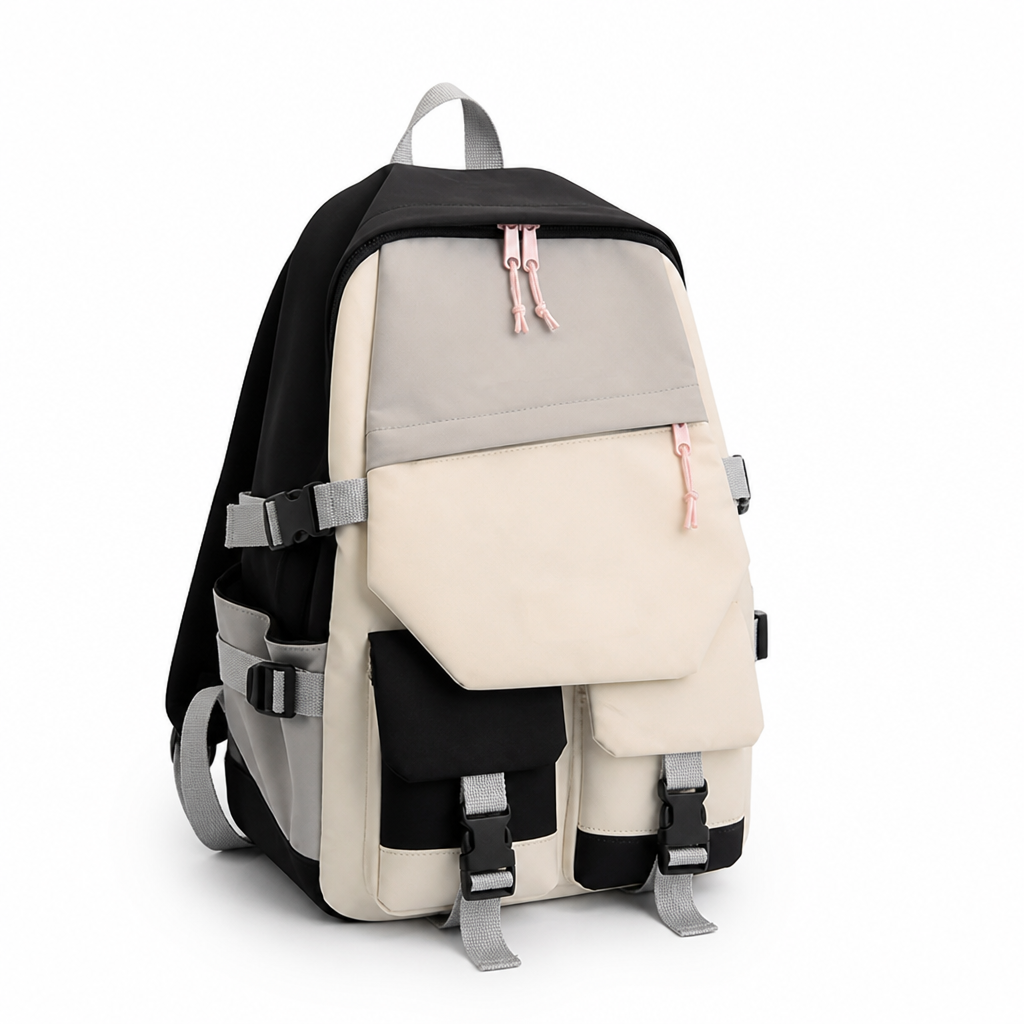 Large Capacity Color-Block Multi-Pocket School Backpack (Optional Pencil Bag + Handbag)