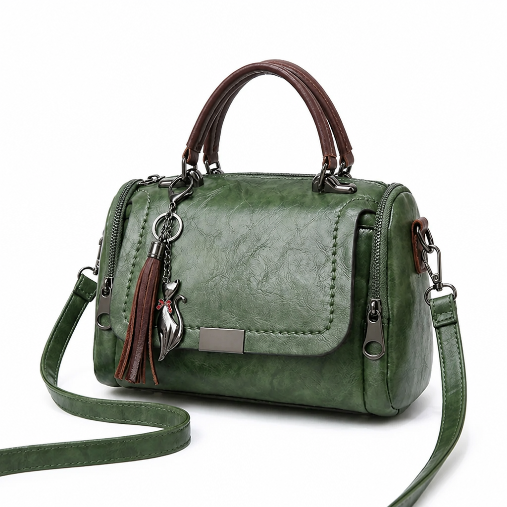 Tassel-Trim Faux Leather Convertible Shoulder Bag