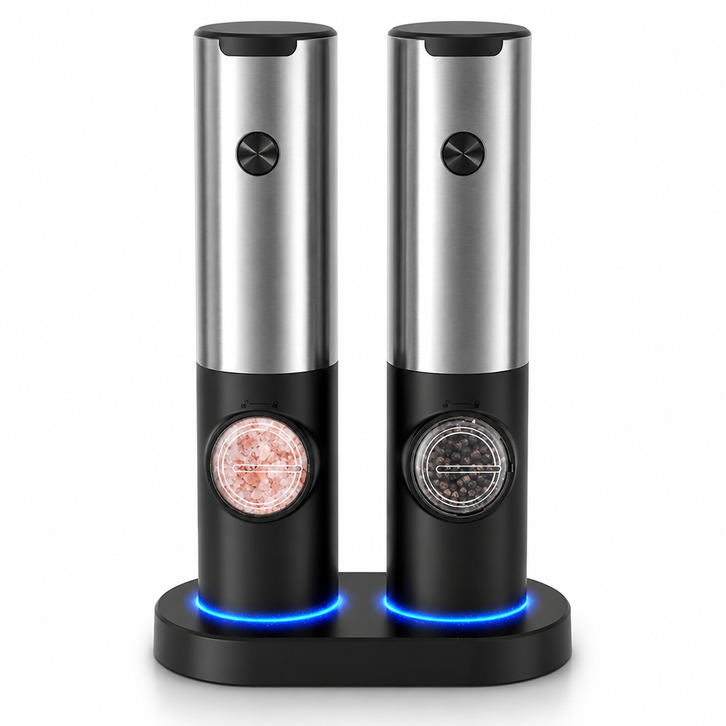 Rechargeable One-Handed Adjustable Grind Salt & Pepper Mill Set