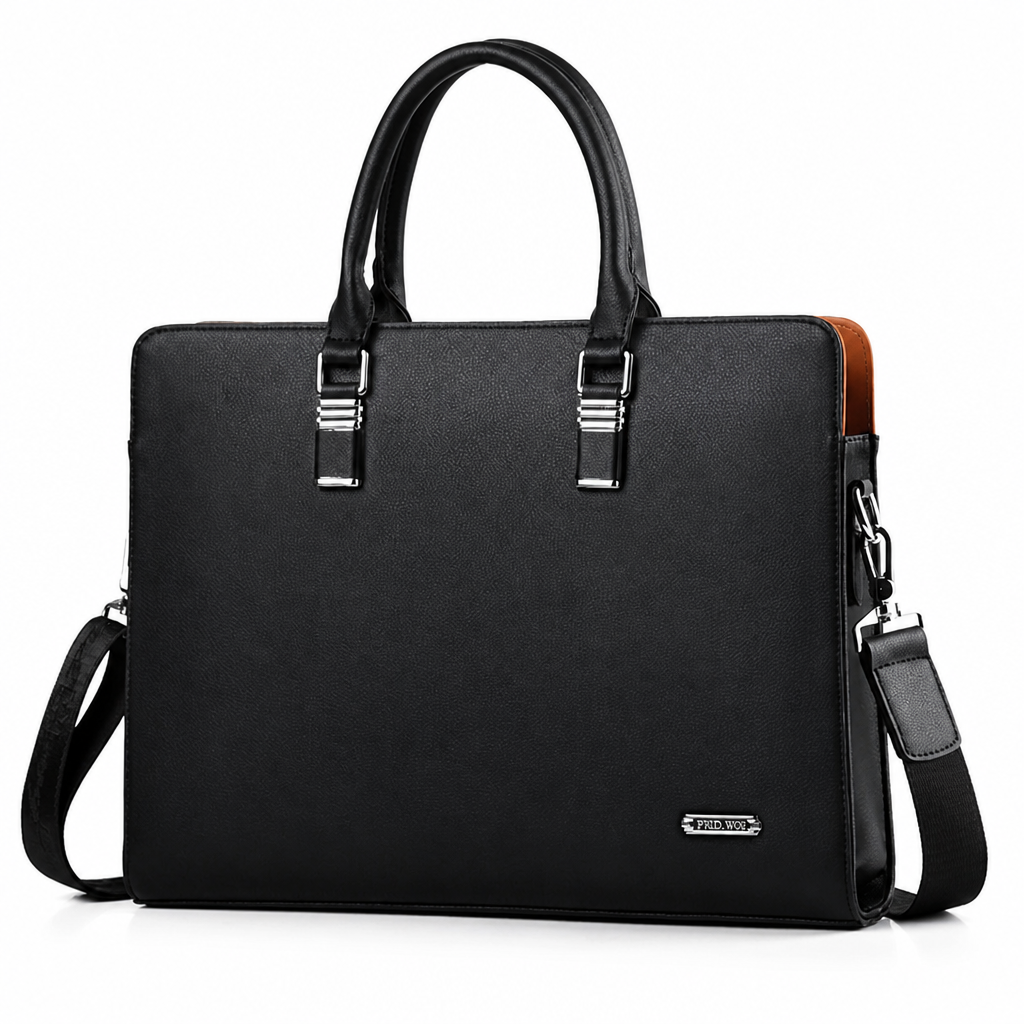 Genuine Leather Multi-Compartment Briefcase (Fits 15.6 in Laptop)