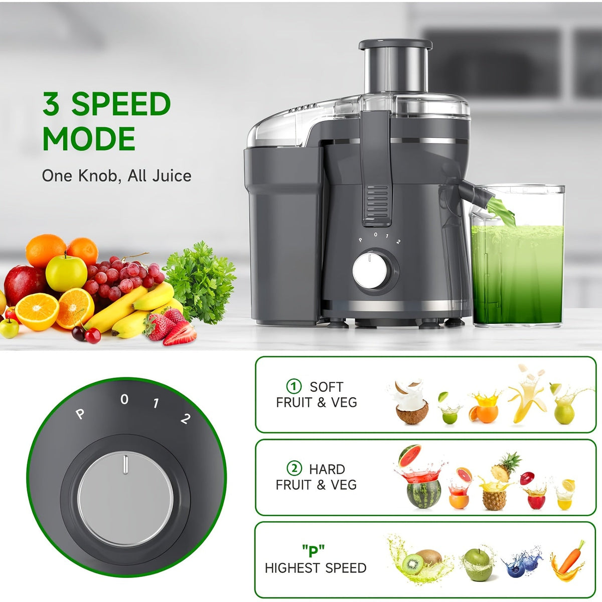 500W Stainless Steel Juicer for Fruits and Vegetables with Wide Mouth