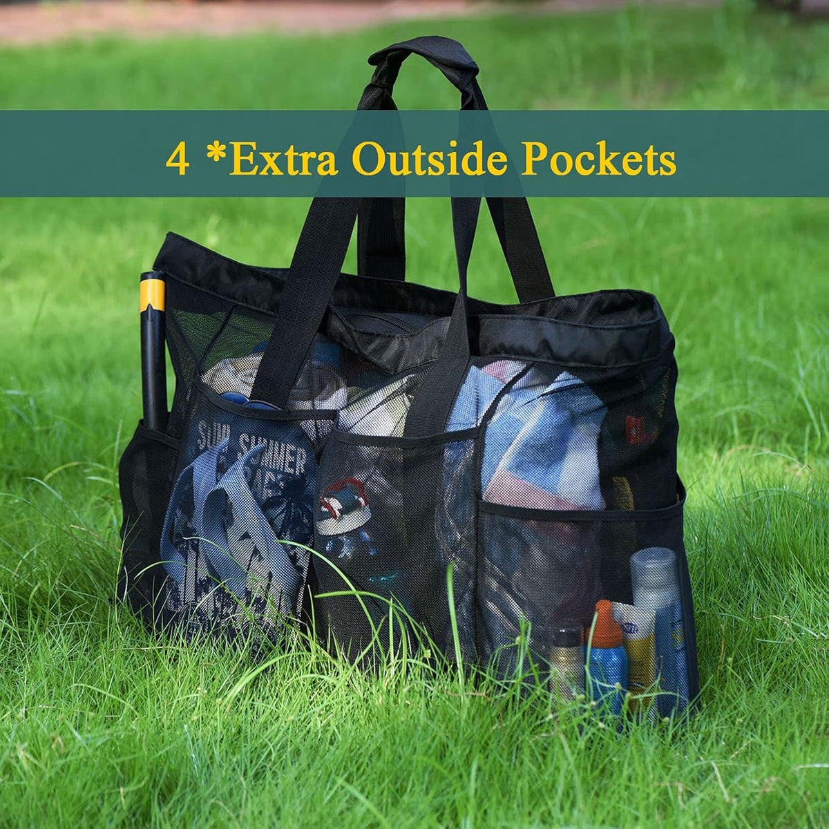 Family Pool Bag with Zipper – Extra-Large Sandproof Mesh Tote
