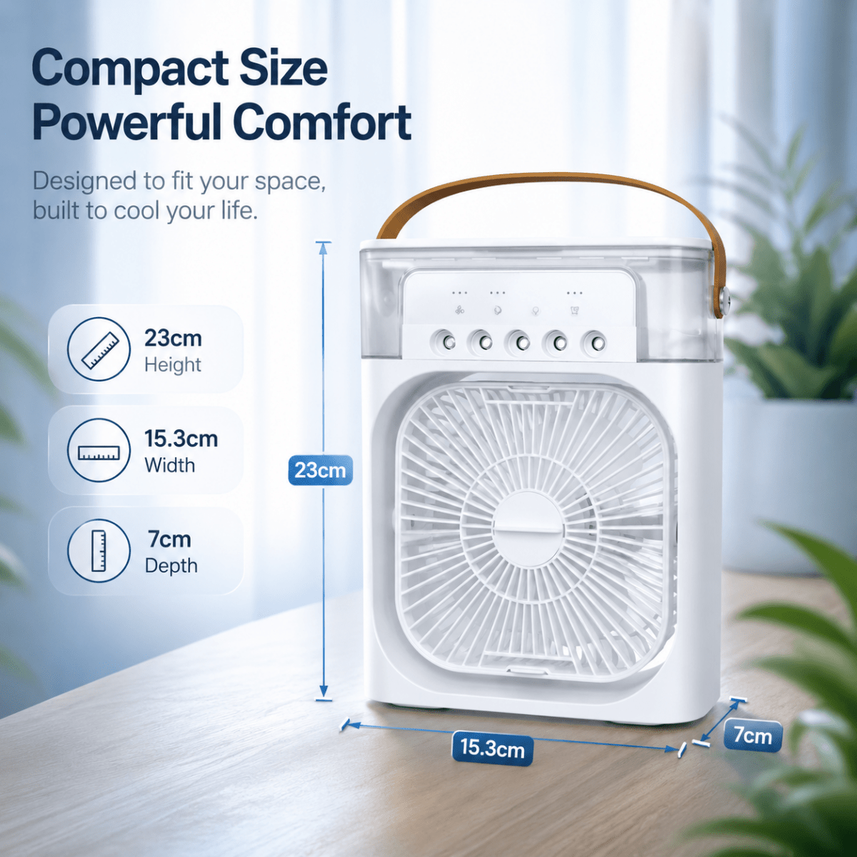 Personal Air Cooler – USB Rechargeable Compact Desk Fan with Mist and Humidifier