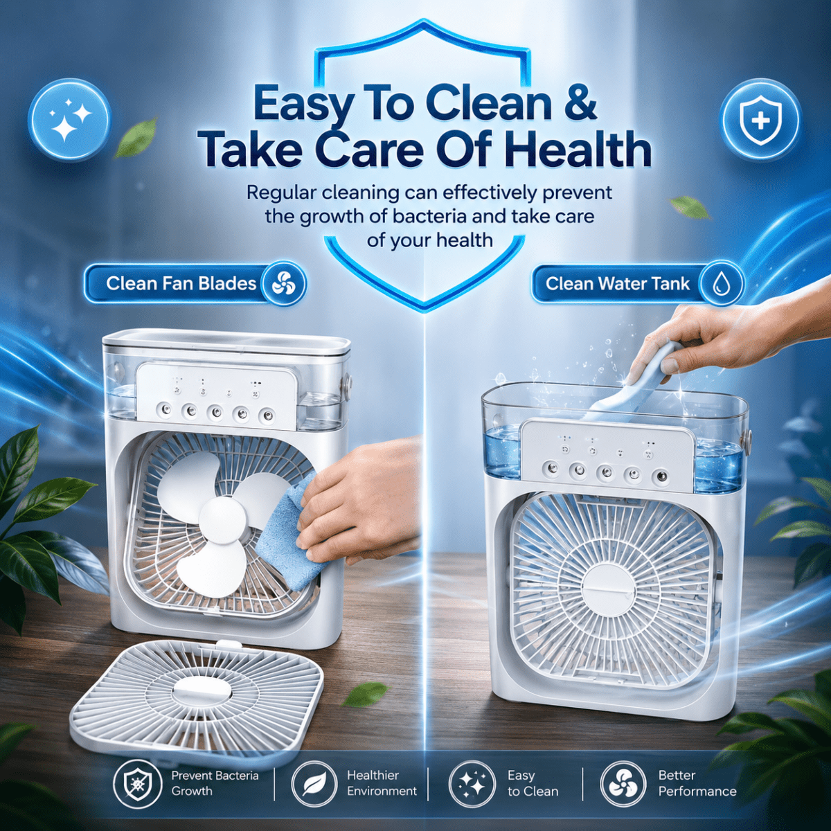 Personal Air Cooler – USB Rechargeable Compact Desk Fan with Mist and Humidifier