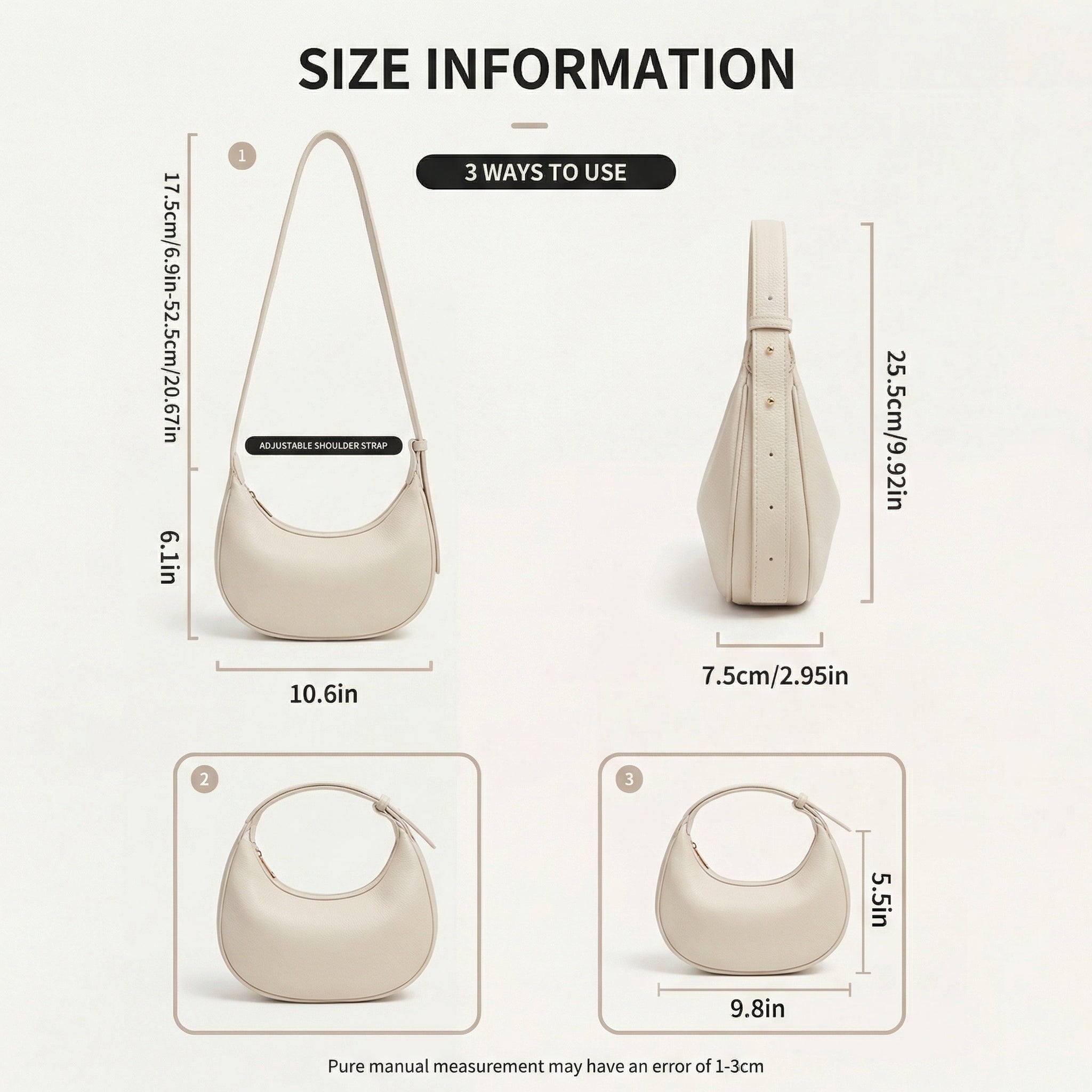 Shoulder Bag in Half-Moon Shape with Versatile 3-Way Strap
