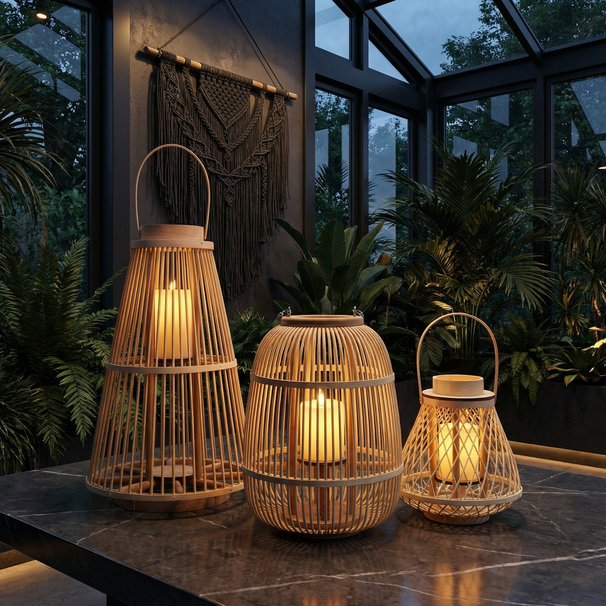 Boho Hanging Garden Decor - Handcrafted Rattan Lanterns for Patio