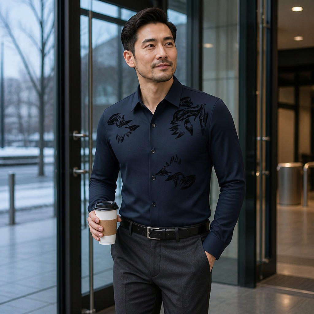 VulcanTherm™ – Brushstroke-Patterned Slim-Fit Fleece-Lined Shirt