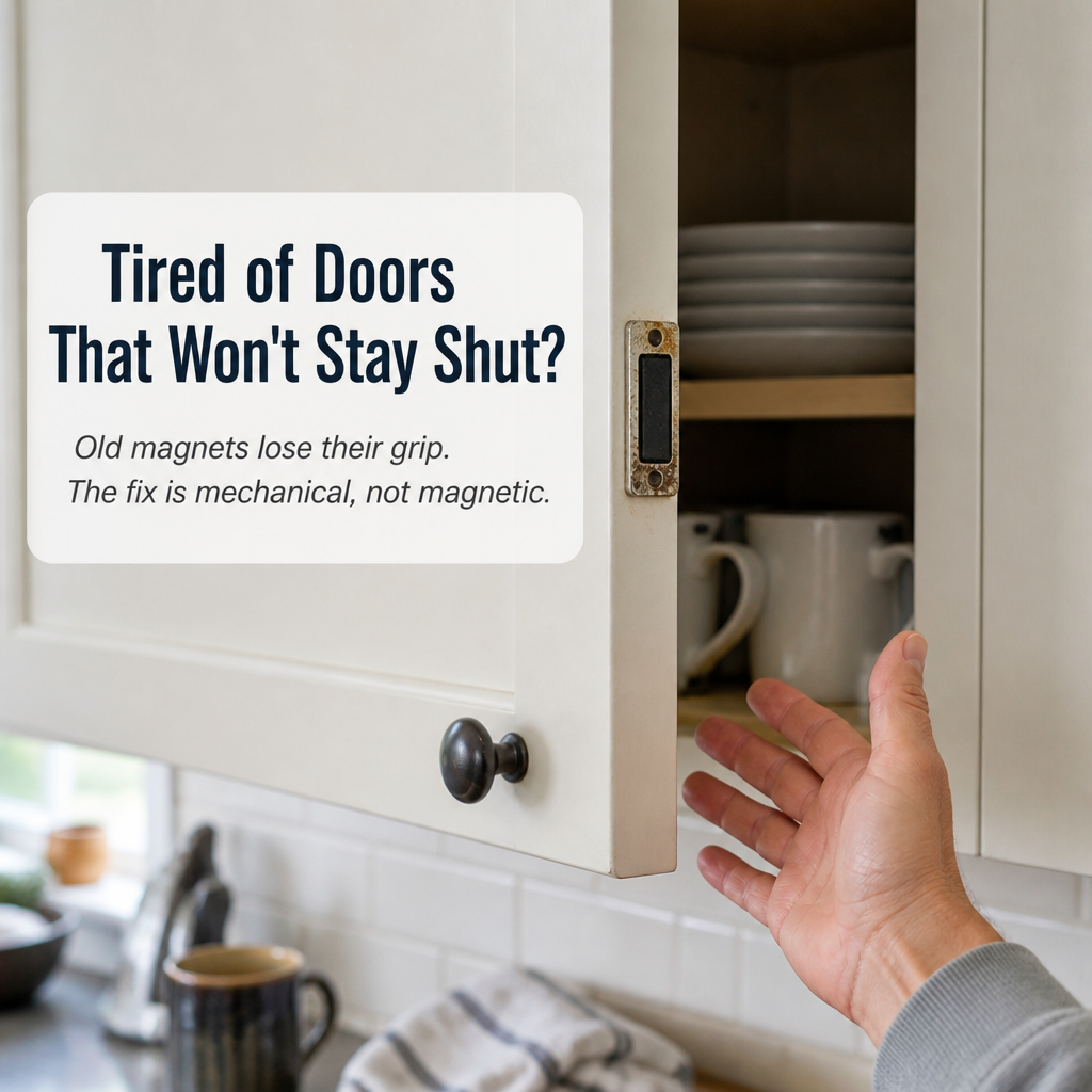 SilentLock™ — Snap Cabinet Doors Shut and Keep Them That Way for Good