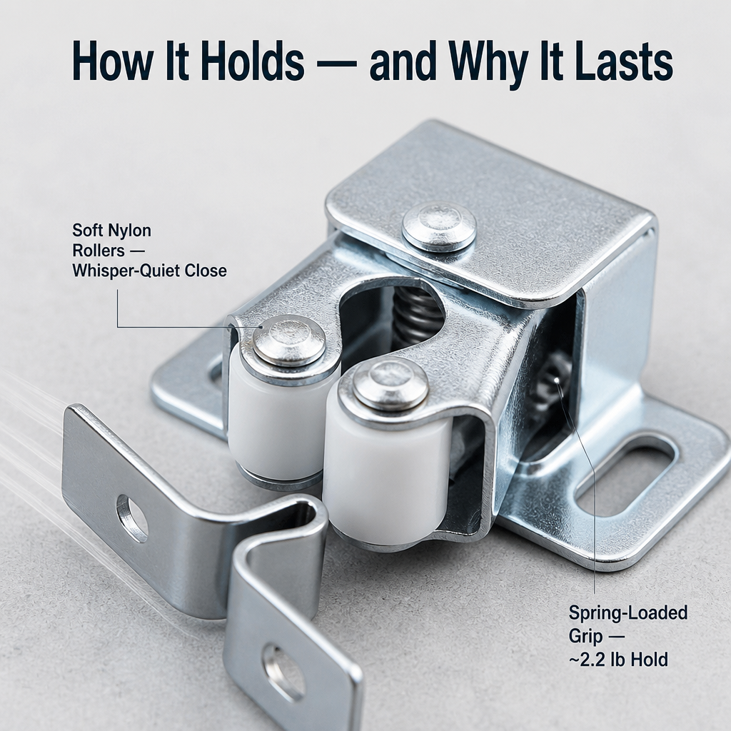 SilentLock™ — Snap Cabinet Doors Shut and Keep Them That Way for Good