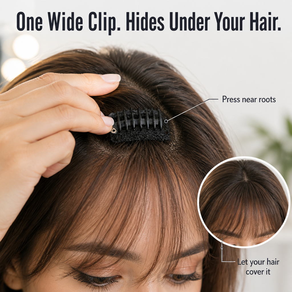 LumiFlip™ — Clip On Wispy French Bangs in 30 Seconds, No Cutting