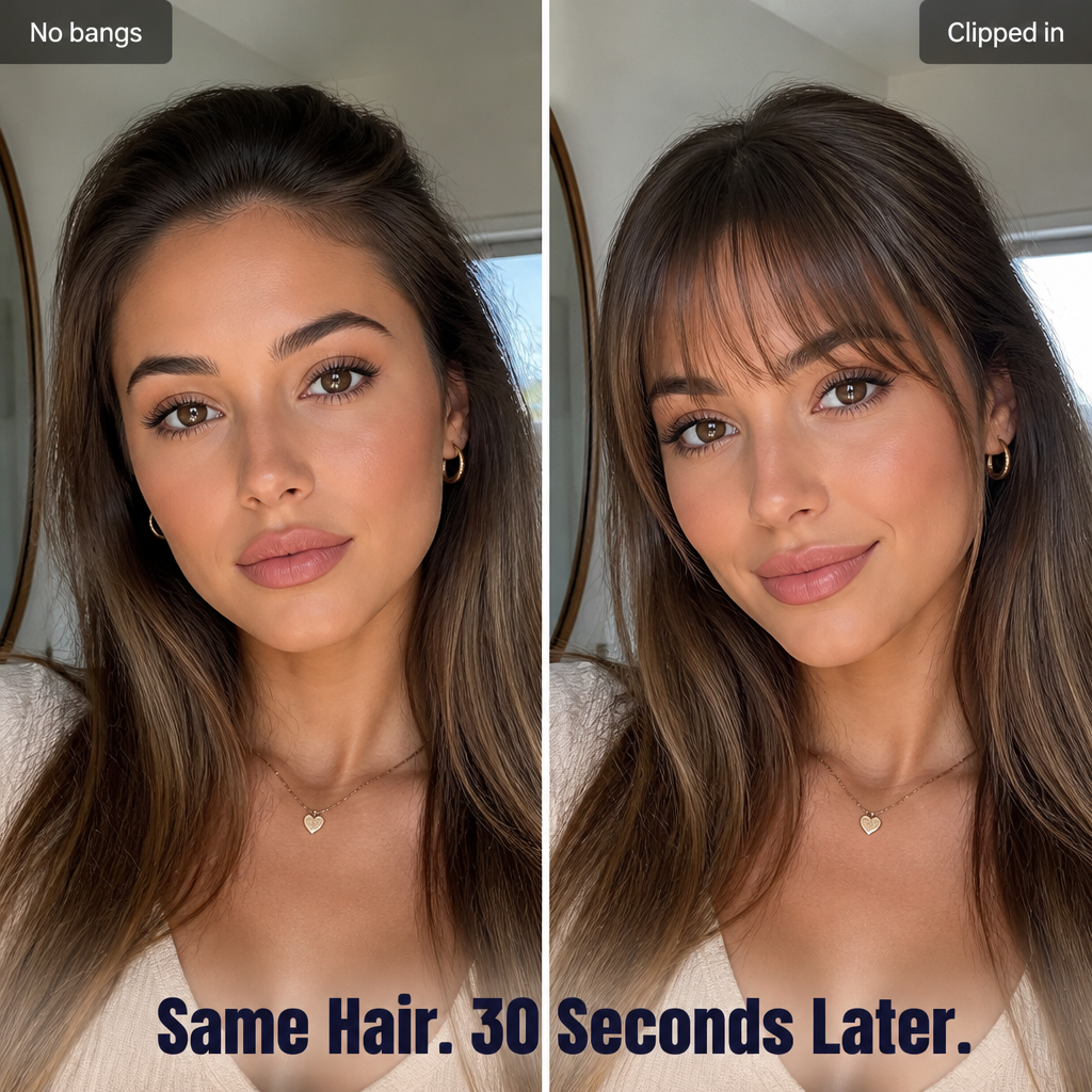 LumiFlip™ — Clip On Wispy French Bangs in 30 Seconds, No Cutting