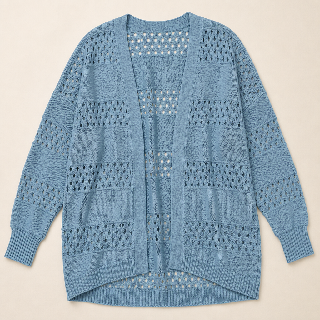 LunaCrest™ – Airy Open-Knit Oversized Cardigan with Pointelle Crochet