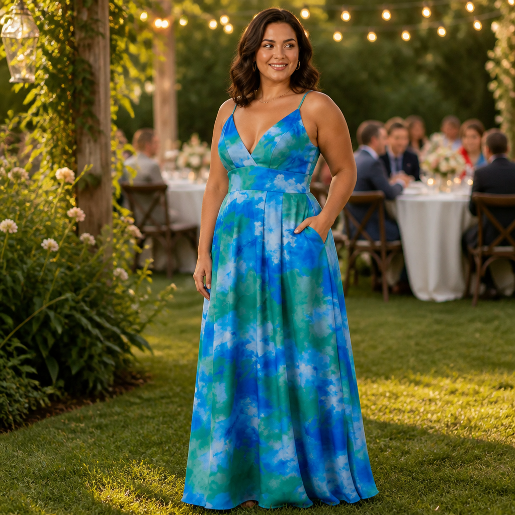 SolaraLuxe™ – Flowy Watercolor V-Neck Maxi Dress with Pockets