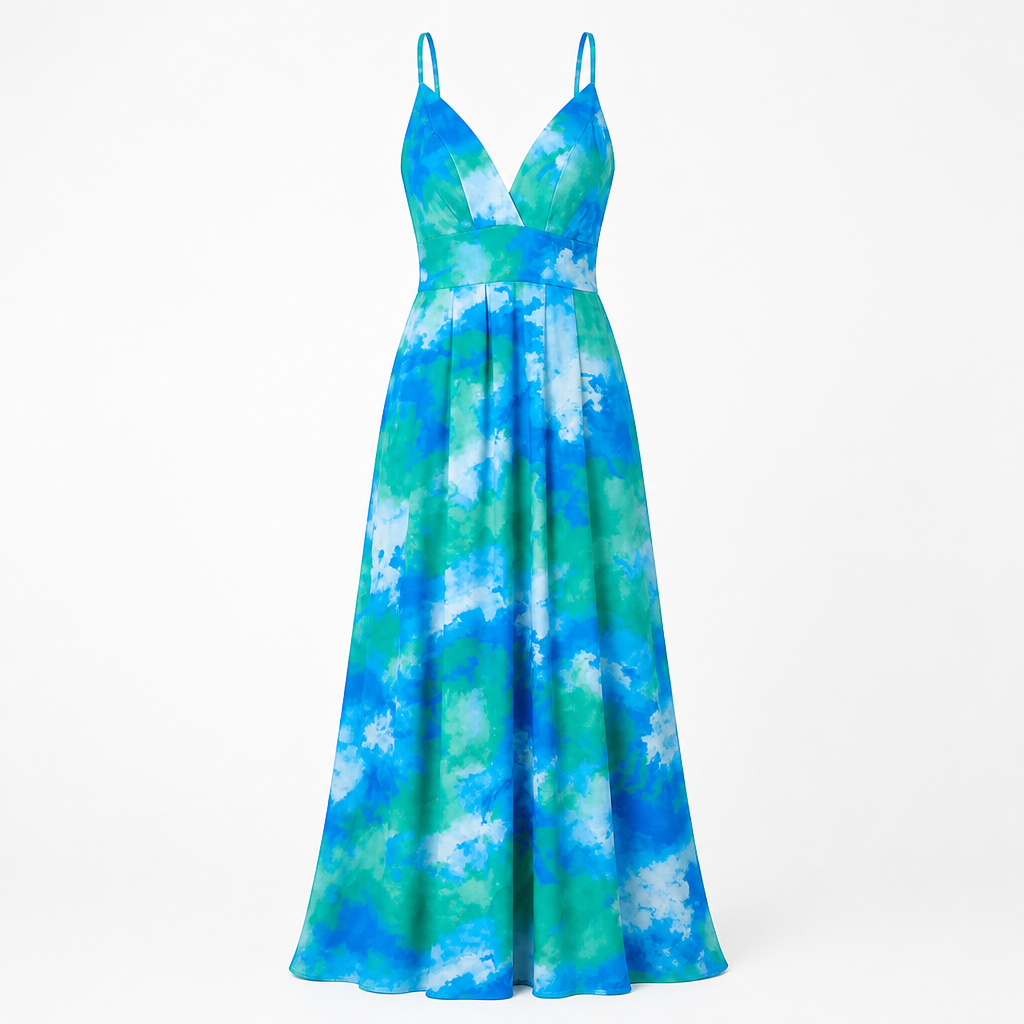 SolaraLuxe™ – Flowy Watercolor V-Neck Maxi Dress with Pockets