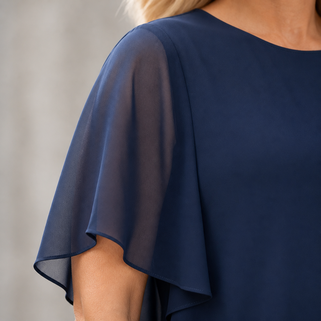 VioraEase™ – Flowy Tiered Chiffon Two-Piece Pant Set with Cape Sleeves