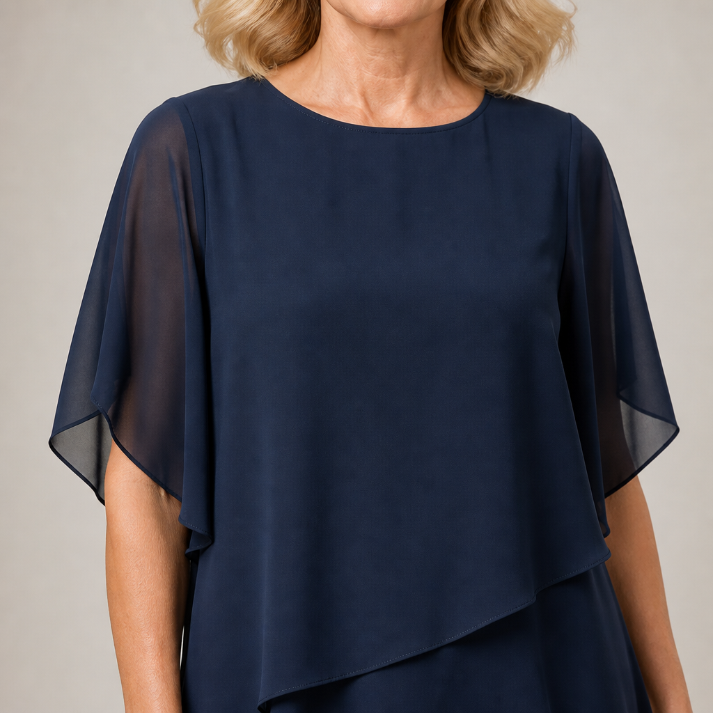VioraEase™ – Flowy Tiered Chiffon Two-Piece Pant Set with Cape Sleeves