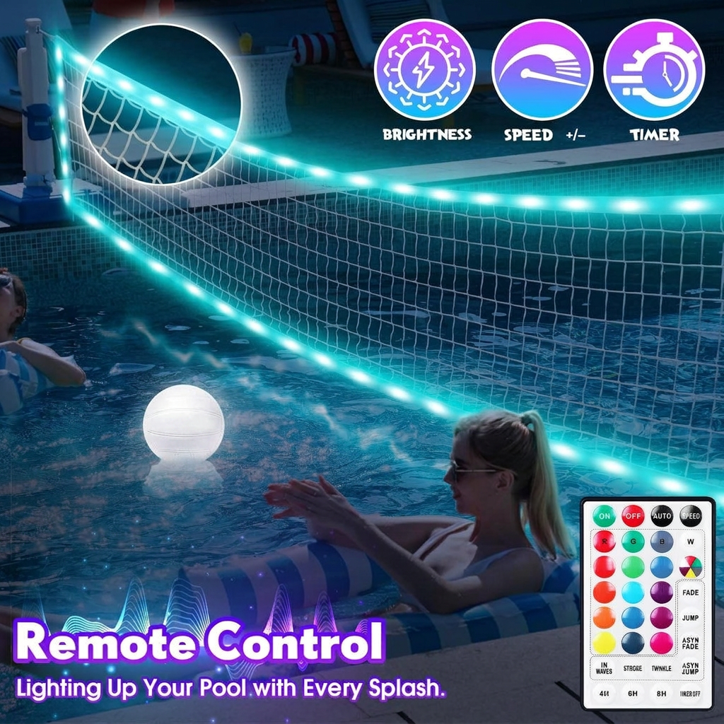LED Pool Volleyball and Basketball Game Set – 2-in-1 with 4 Glow Balls and Remote